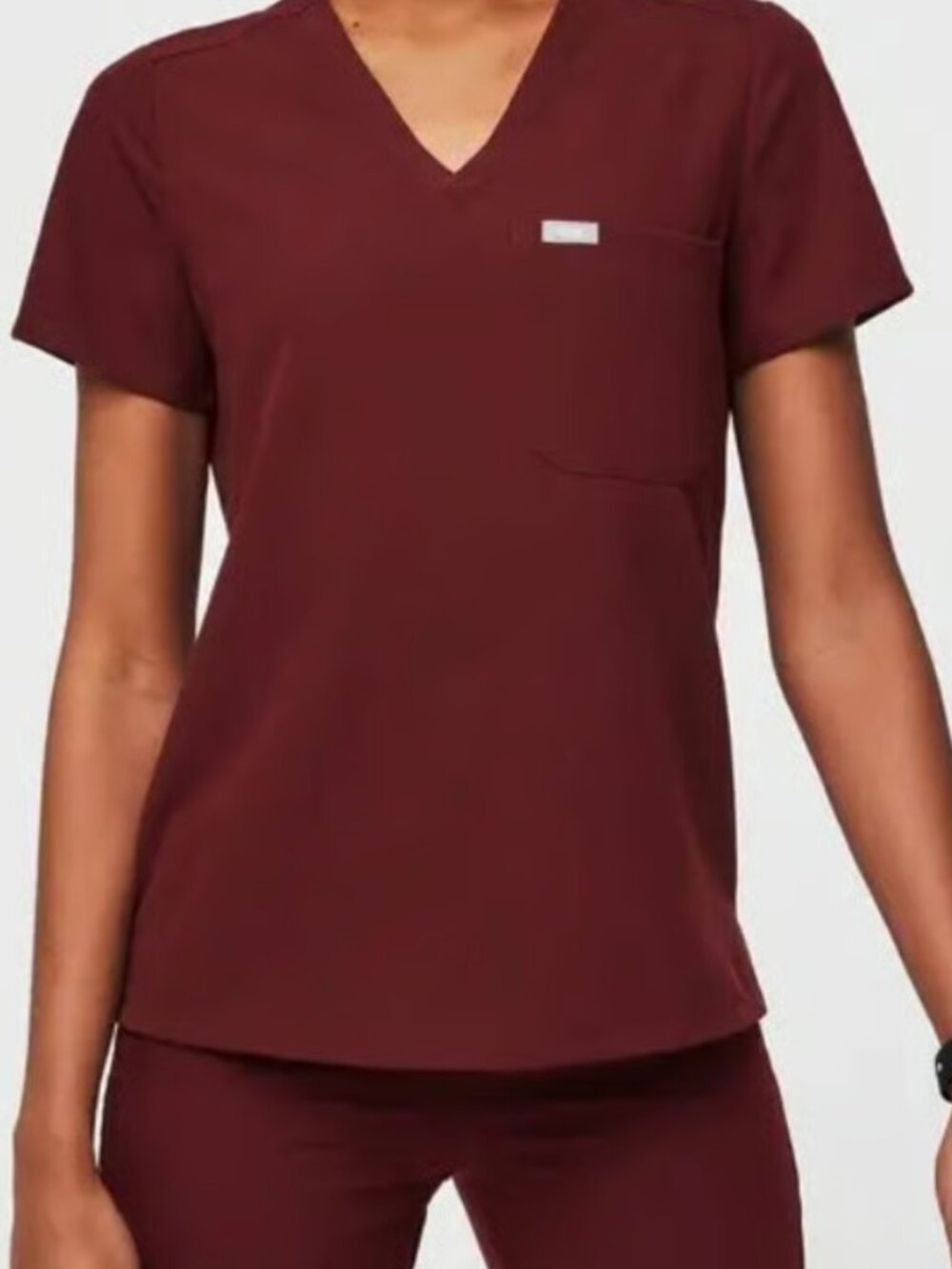FIGS X-Small Short-Sleeve V-Neck Top Wine Catarina Healthcare Medical Scrubs